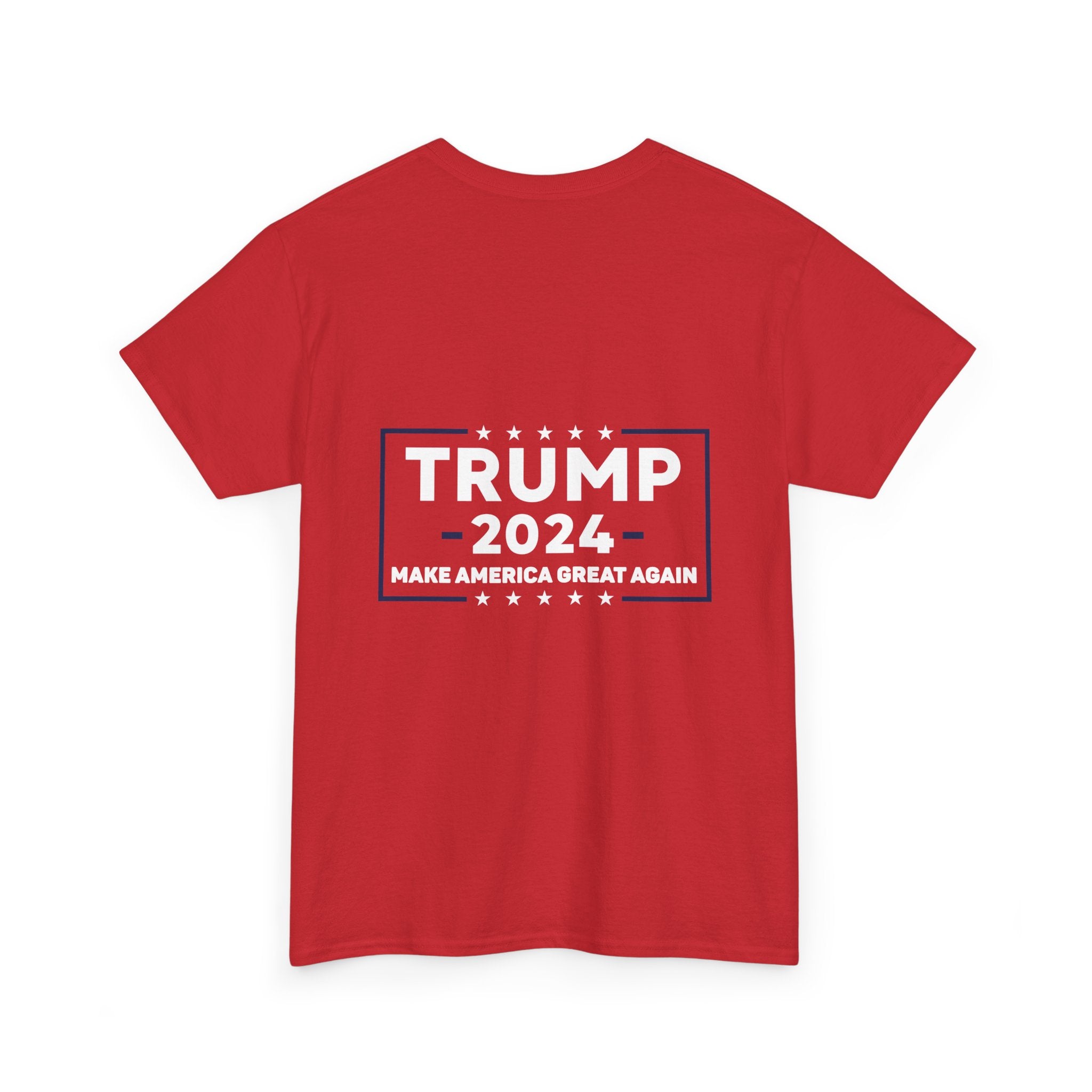 Trump 2024 Unisex Heavy Cotton Tee - Wearing Sunglasses, Trump 2024 Patriotic Flag