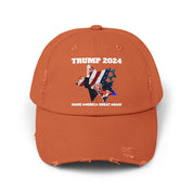 Distressed Trump 2024 Low-Profile Cap - 100% Cotton Twill, Adjustable D-Ring Closure, Patriotic Design