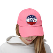 Distressed Low-Profile Cap - 100% Cotton Twill, Trump 2024 Round Logo