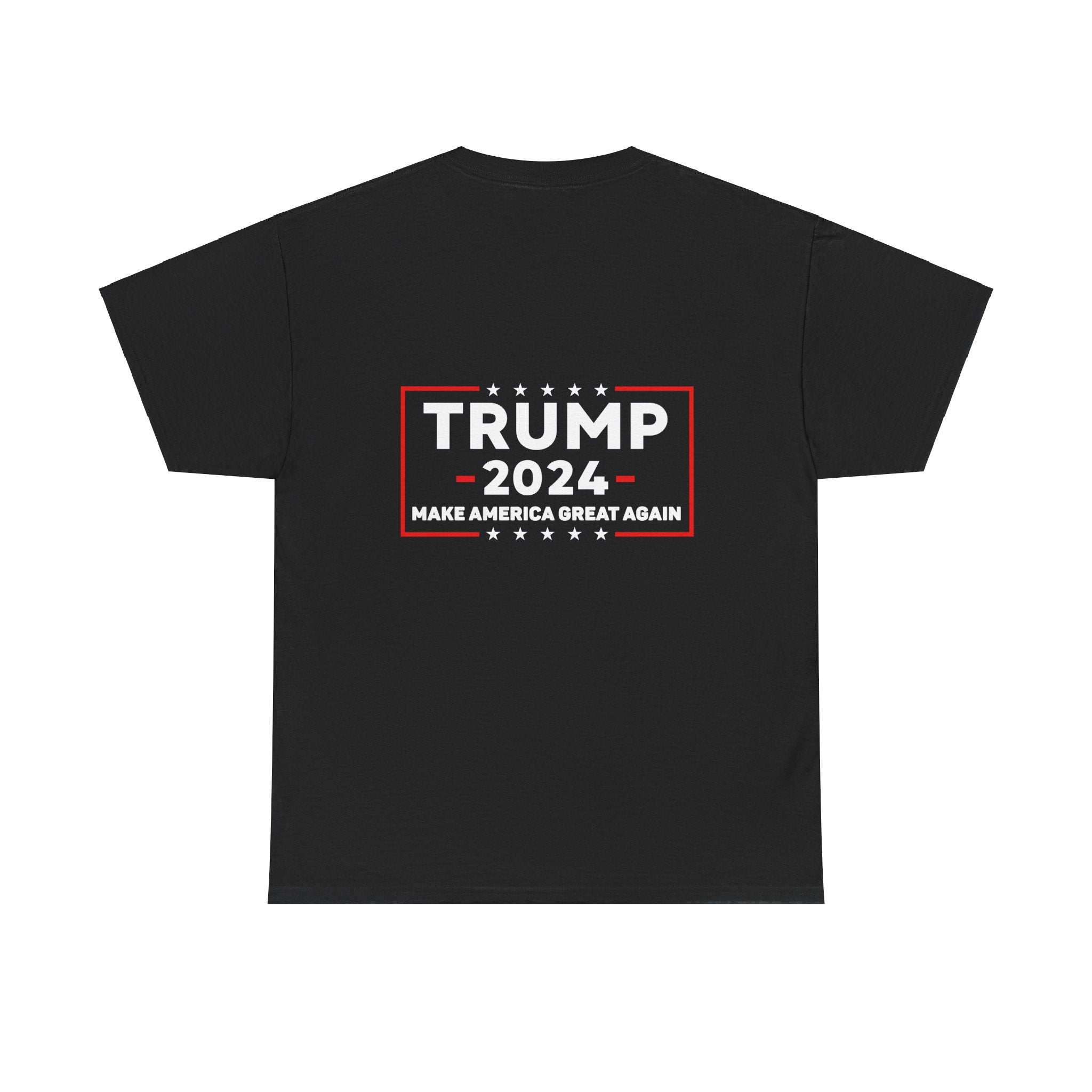 Trump 2024 Unisex Heavy Cotton Tee - Wearing Sunglasses, Trump 2024 Patriotic Flag