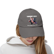 Distressed Trump 2024 Low-Profile Cap - 100% Cotton Twill, Adjustable D-Ring Closure, Patriotic Design