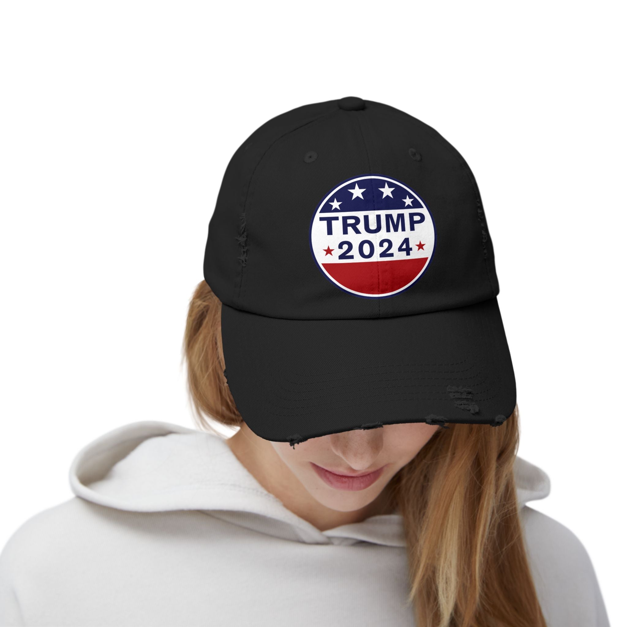 Distressed Low-Profile Cap - 100% Cotton Twill, Trump 2024 Round Logo