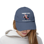 Distressed Trump 2024 Low-Profile Cap - 100% Cotton Twill, Adjustable D-Ring Closure, Patriotic Design