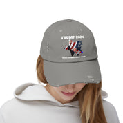 Distressed Trump 2024 Low-Profile Cap - 100% Cotton Twill, Adjustable D-Ring Closure, Patriotic Design