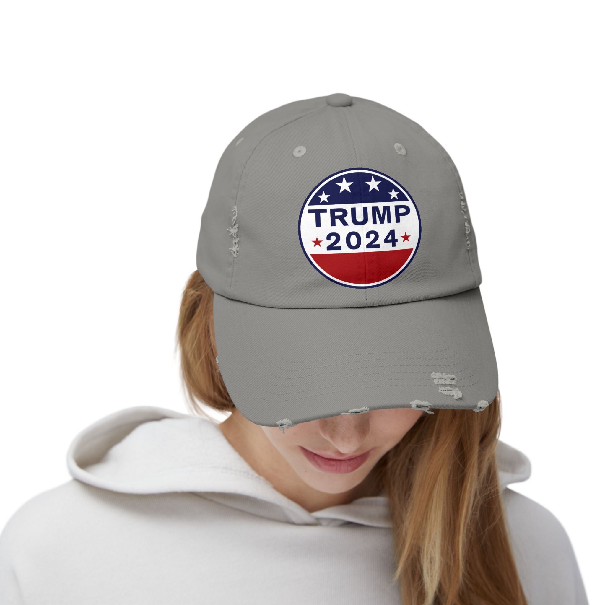 Distressed Low-Profile Cap - 100% Cotton Twill, Trump 2024 Round Logo