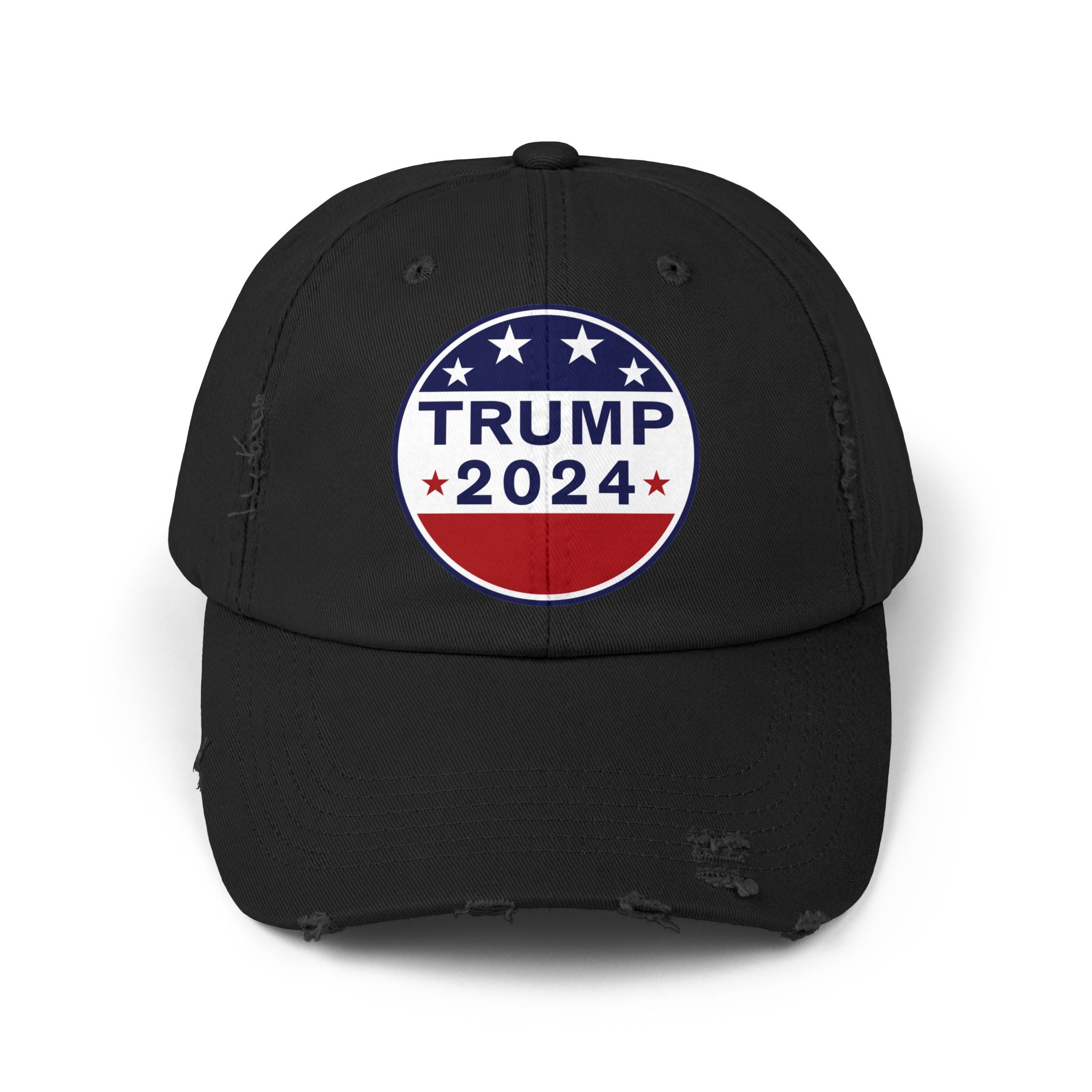 Distressed Low-Profile Cap - 100% Cotton Twill, Trump 2024 Round Logo