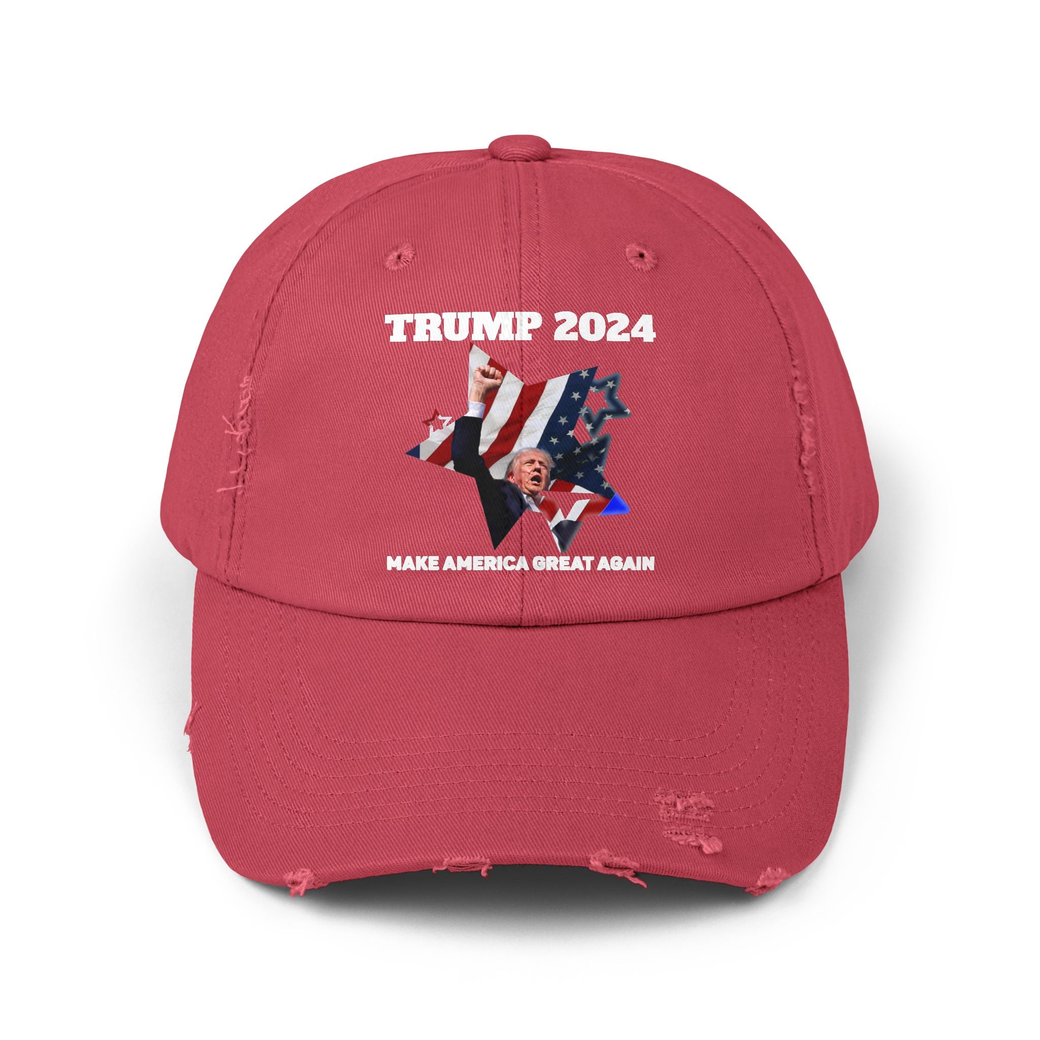 Distressed Trump 2024 Low-Profile Cap - 100% Cotton Twill, Adjustable D-Ring Closure, Patriotic Design