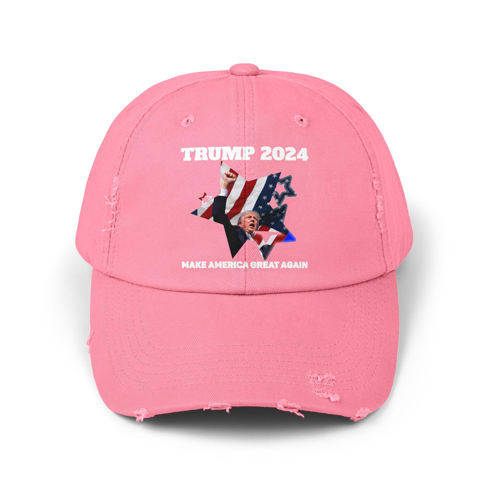 Distressed Trump 2024 Low-Profile Cap - 100% Cotton Twill, Adjustable D-Ring Closure, Patriotic Design