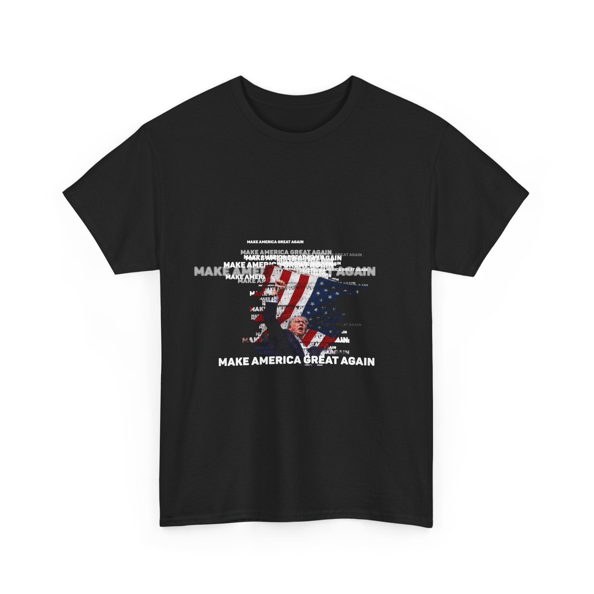 Trump 2024 Unisex Heavy Cotton Tee - Patriotic Republican, Make America Great Again Text Portrait