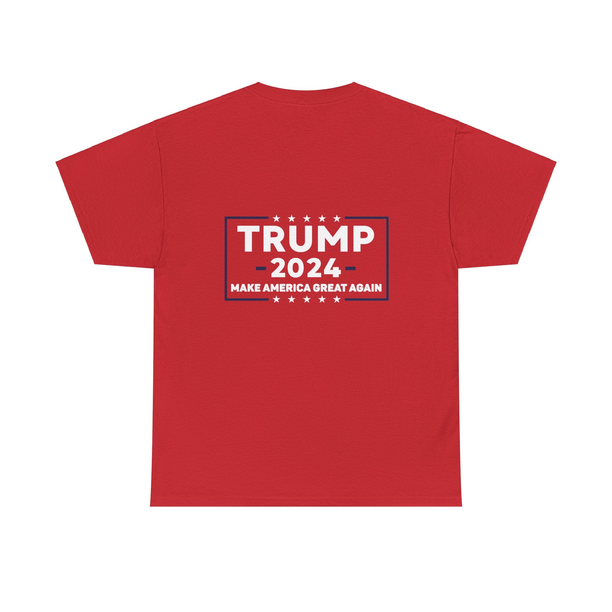 Trump 2024 Unisex Heavy Cotton Tee - Wearing Sunglasses, Trump 2024 Patriotic Flag