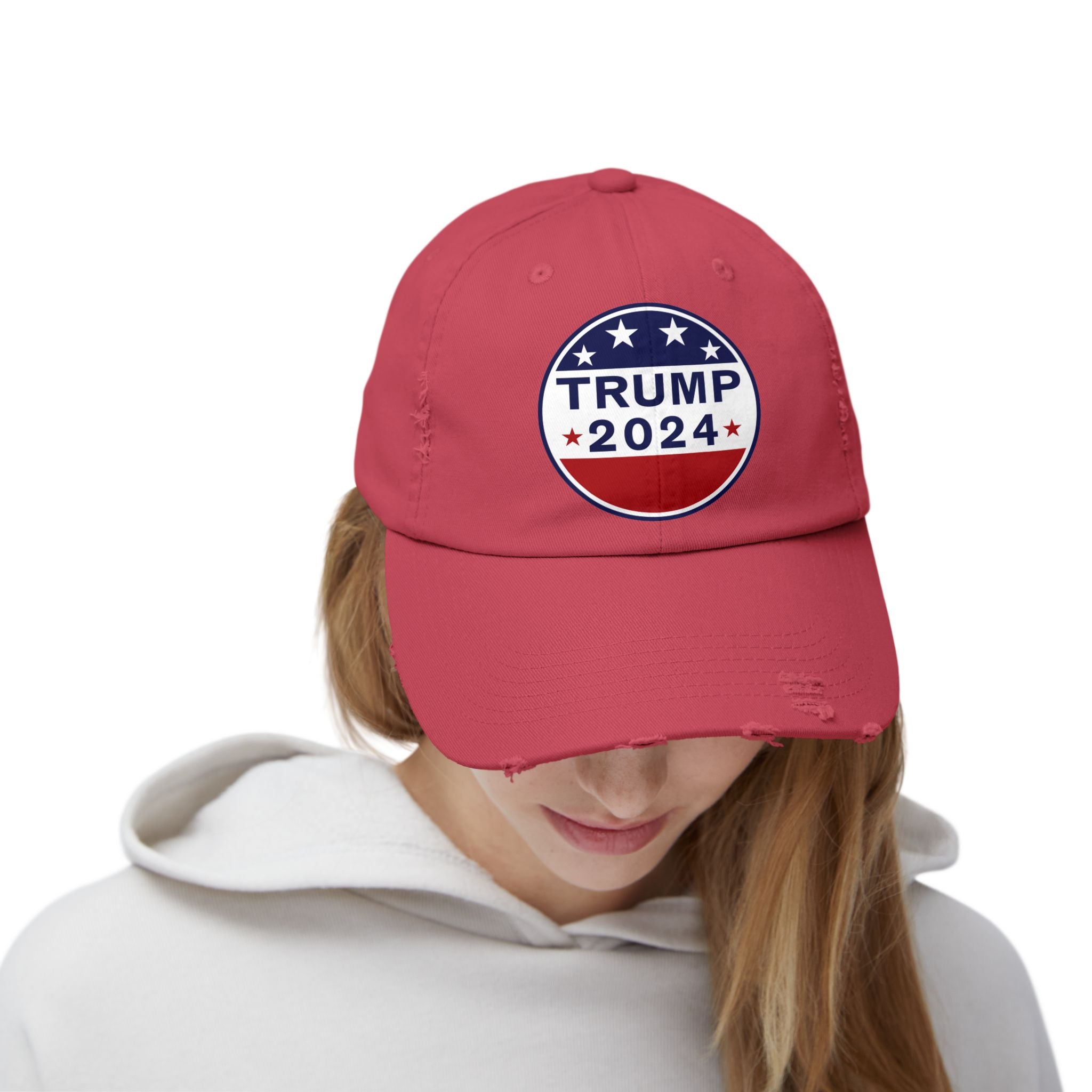 Distressed Low-Profile Cap - 100% Cotton Twill, Trump 2024 Round Logo