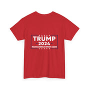 Trump 2024 Unisex Heavy Cotton Tee - Patriotic Republican, Make America Great Again Text Portrait