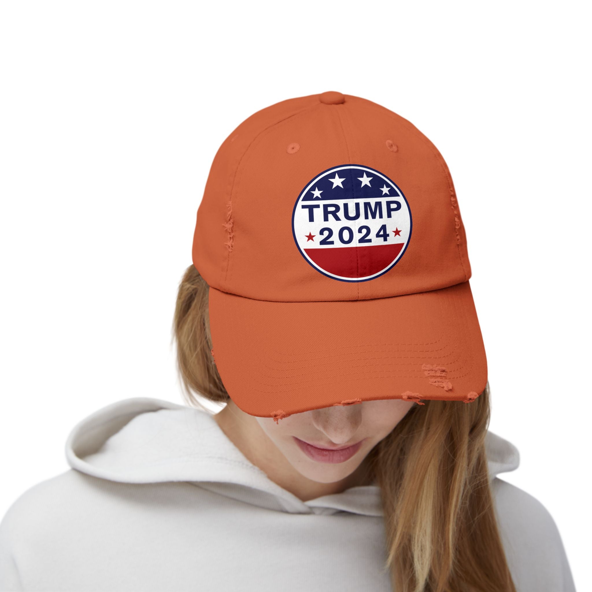 Distressed Low-Profile Cap - 100% Cotton Twill, Trump 2024 Round Logo