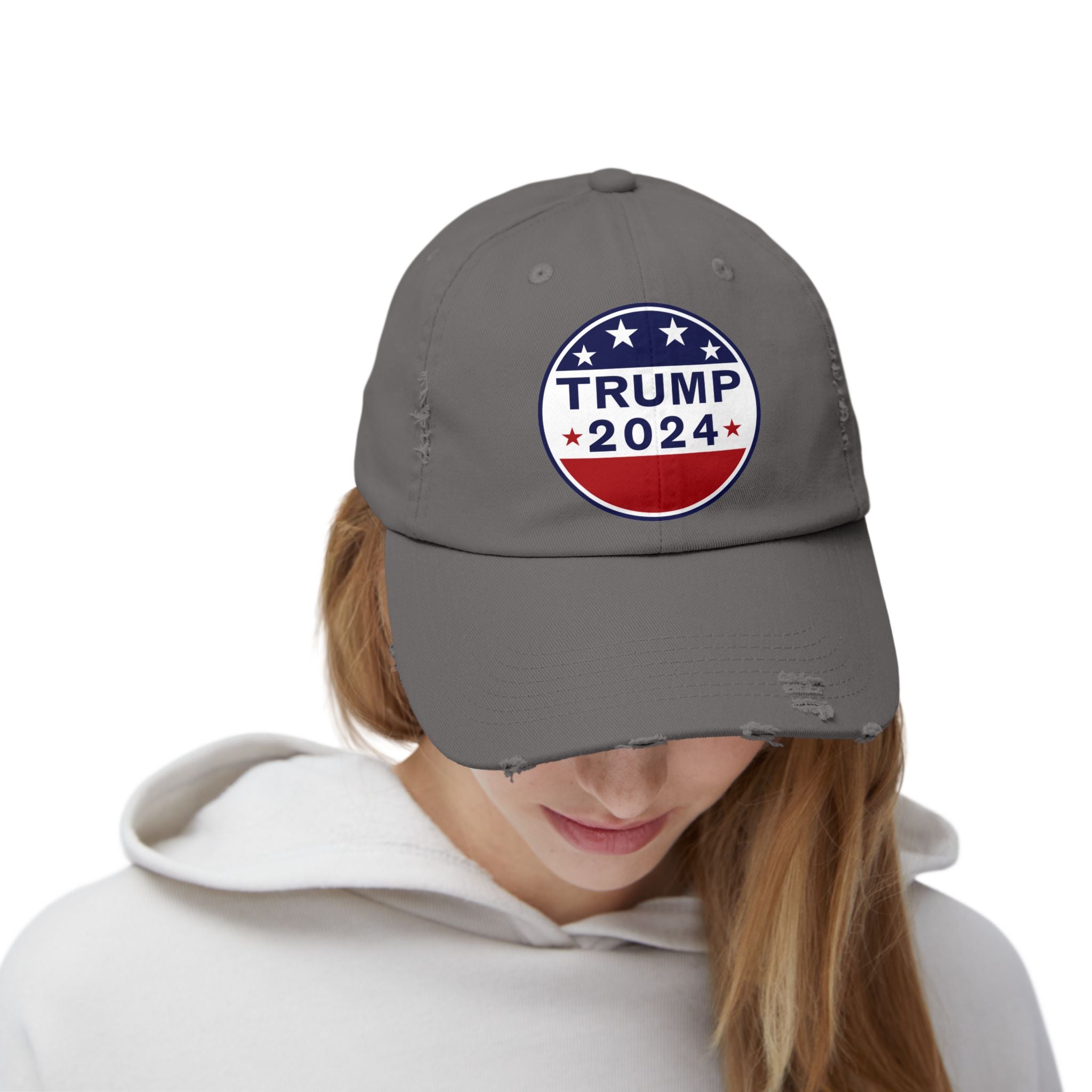 Distressed Low-Profile Cap - 100% Cotton Twill, Trump 2024 Round Logo