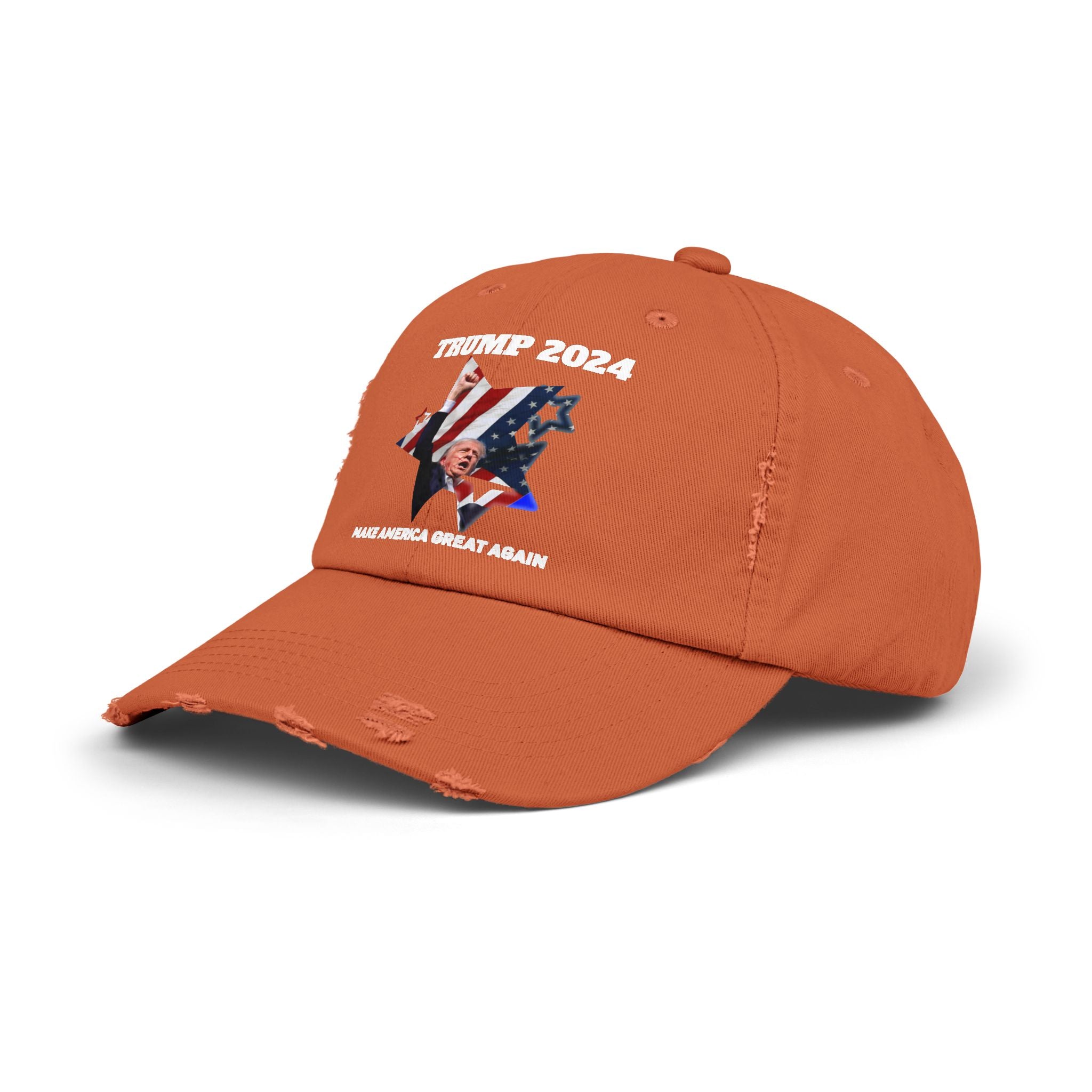 Distressed Trump 2024 Low-Profile Cap - 100% Cotton Twill, Adjustable D-Ring Closure, Patriotic Design