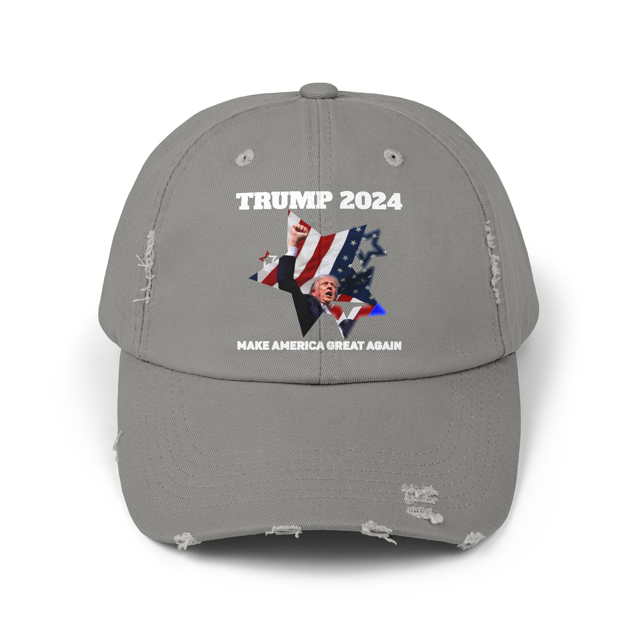 Distressed Trump 2024 Low-Profile Cap - 100% Cotton Twill, Adjustable D-Ring Closure, Patriotic Design