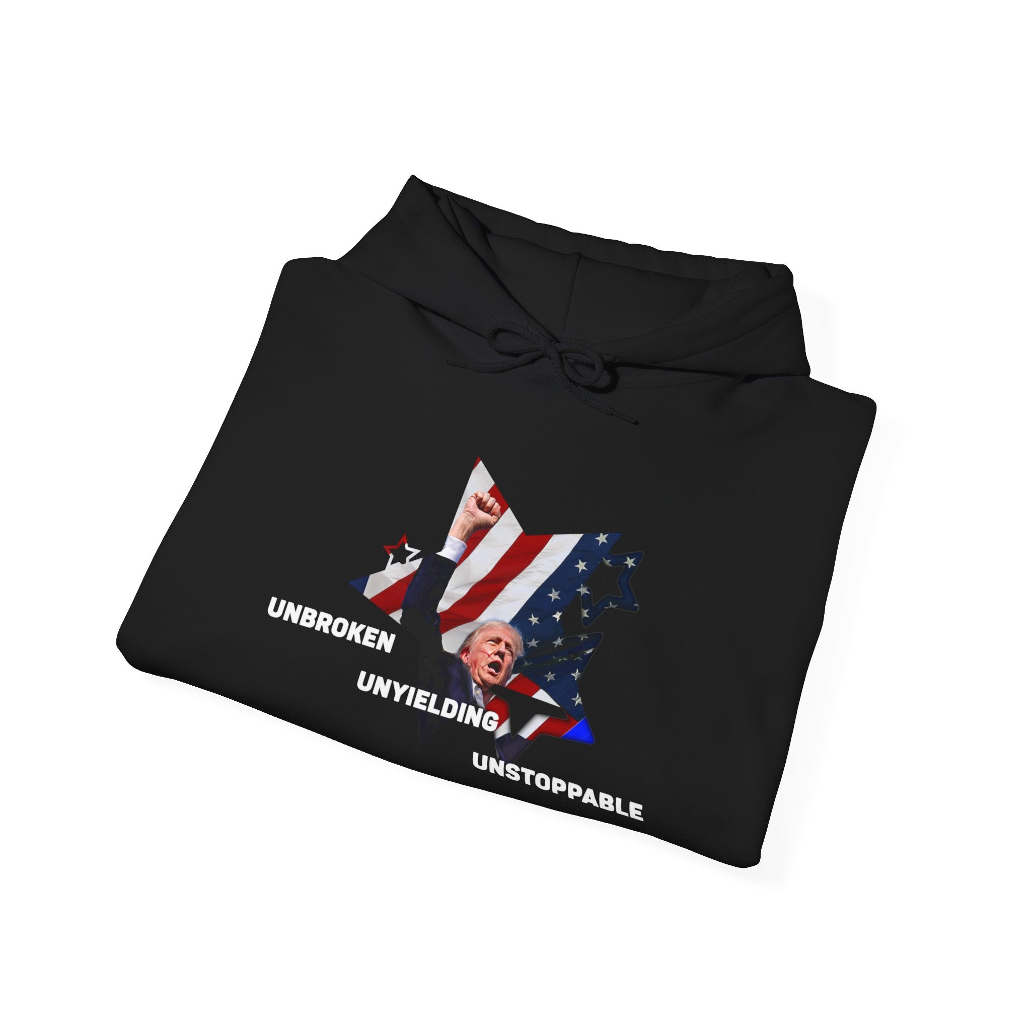 Unisex Heavy Blend Trump 2024 Hoodie -  Patriotic Republican, Unbroken, Unyielding, Unstoppable