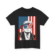 Trump 2024 Unisex Heavy Cotton Tee - Wearing Sunglasses, Trump 2024 Patriotic Flag